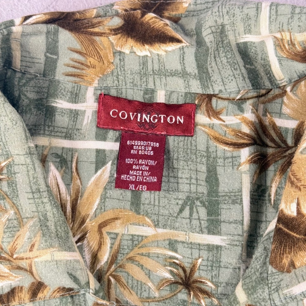 Covington Mens XL Tropical Palm Leaf Bamboo Print Rayon Button Up Shirt Green - Picture 2 of 8
